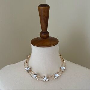 NWT Open Edit Gold-Tone Double Bar Collar Necklace W/ Triangular Clear Crystals